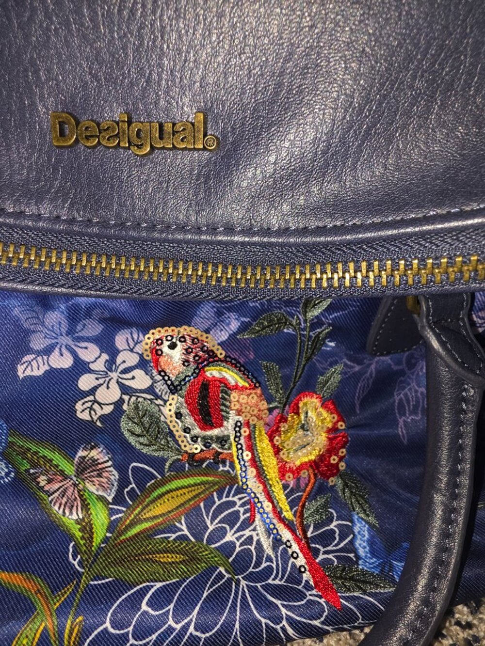 Desigual Birdpalm Loverty Blue Embroidered Sequin Hobo Bag Floral ✨ - Picture 4 of 13